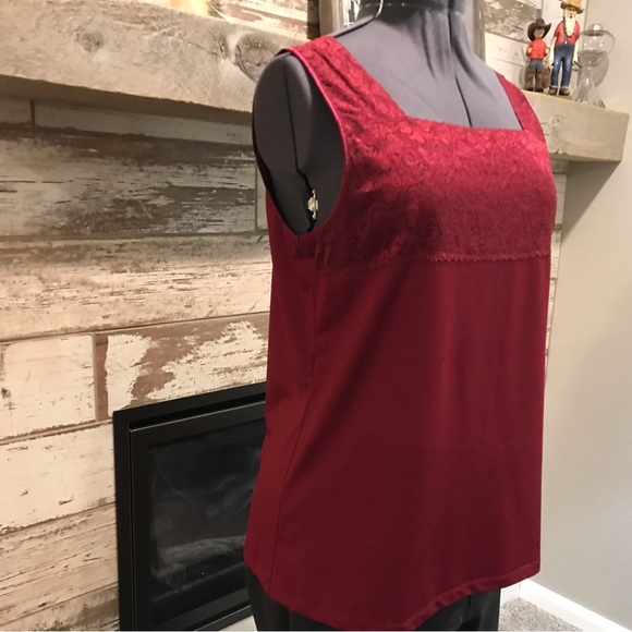 CJ Banks lace top tank top, 1X, burgundy red. - Picture 2 of 7